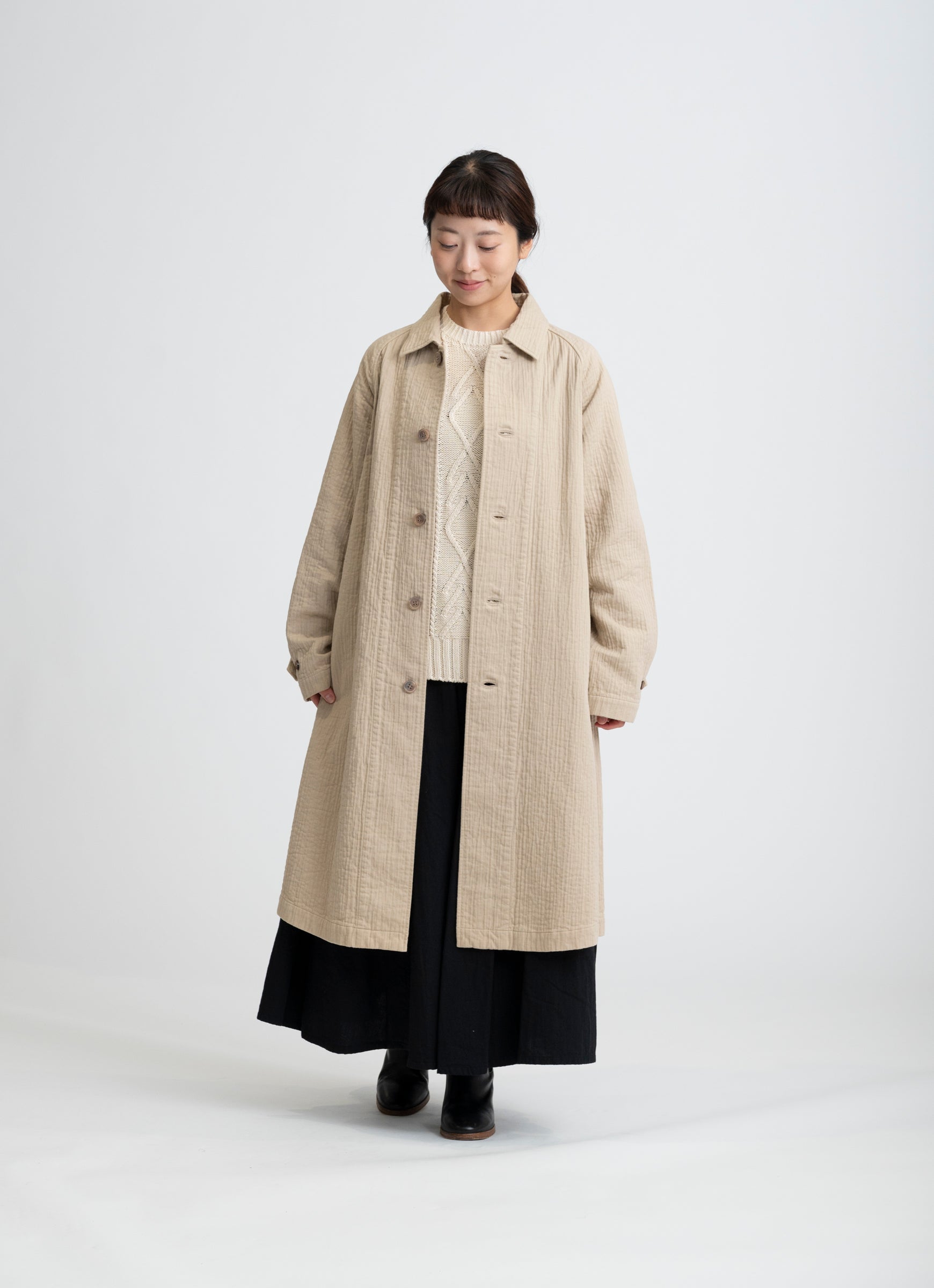 在庫限り】ステンカラーコート（ステッチツイル二重ガーゼ） – ao