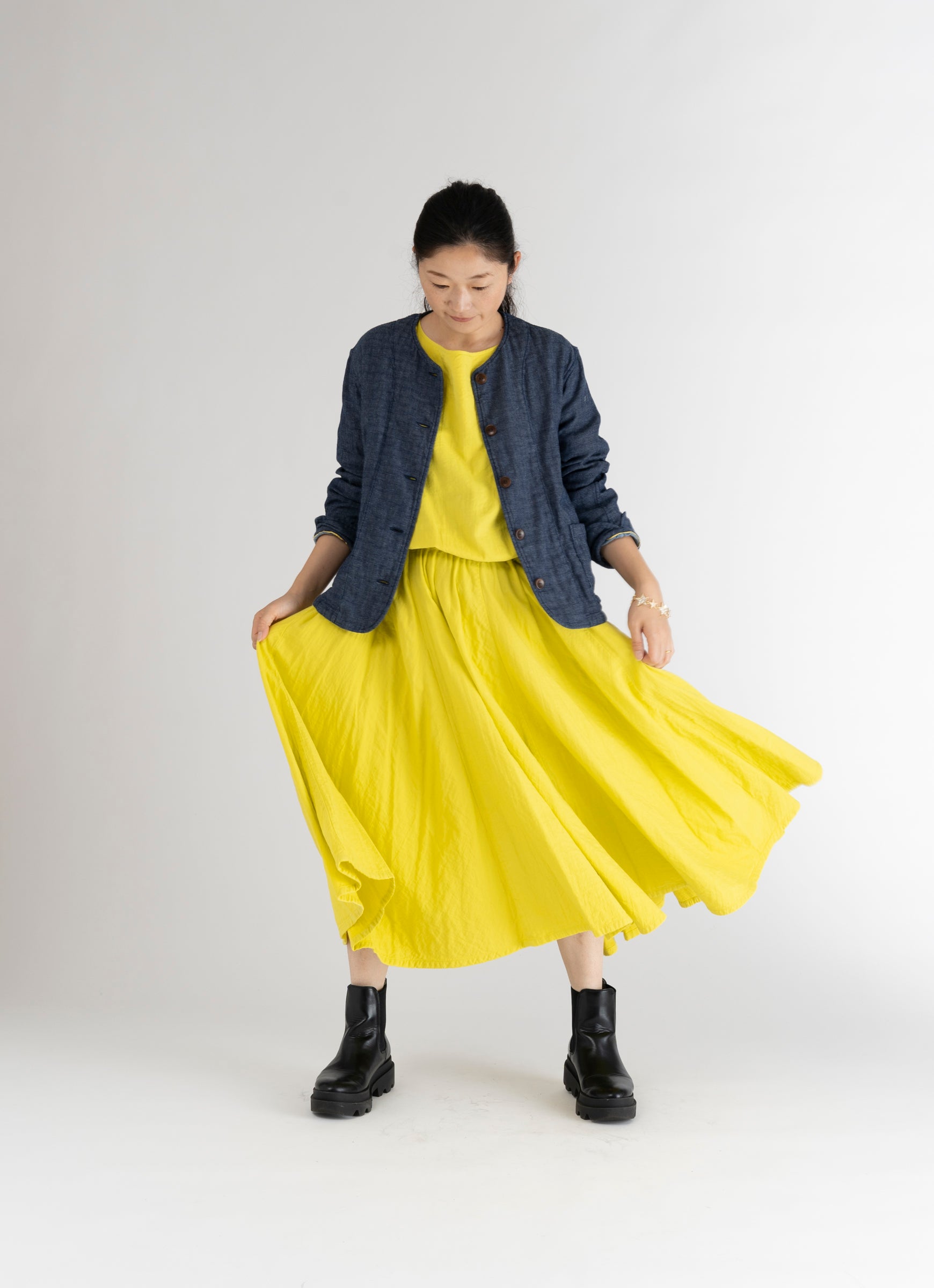 デニムガーゼノーカラージャケット