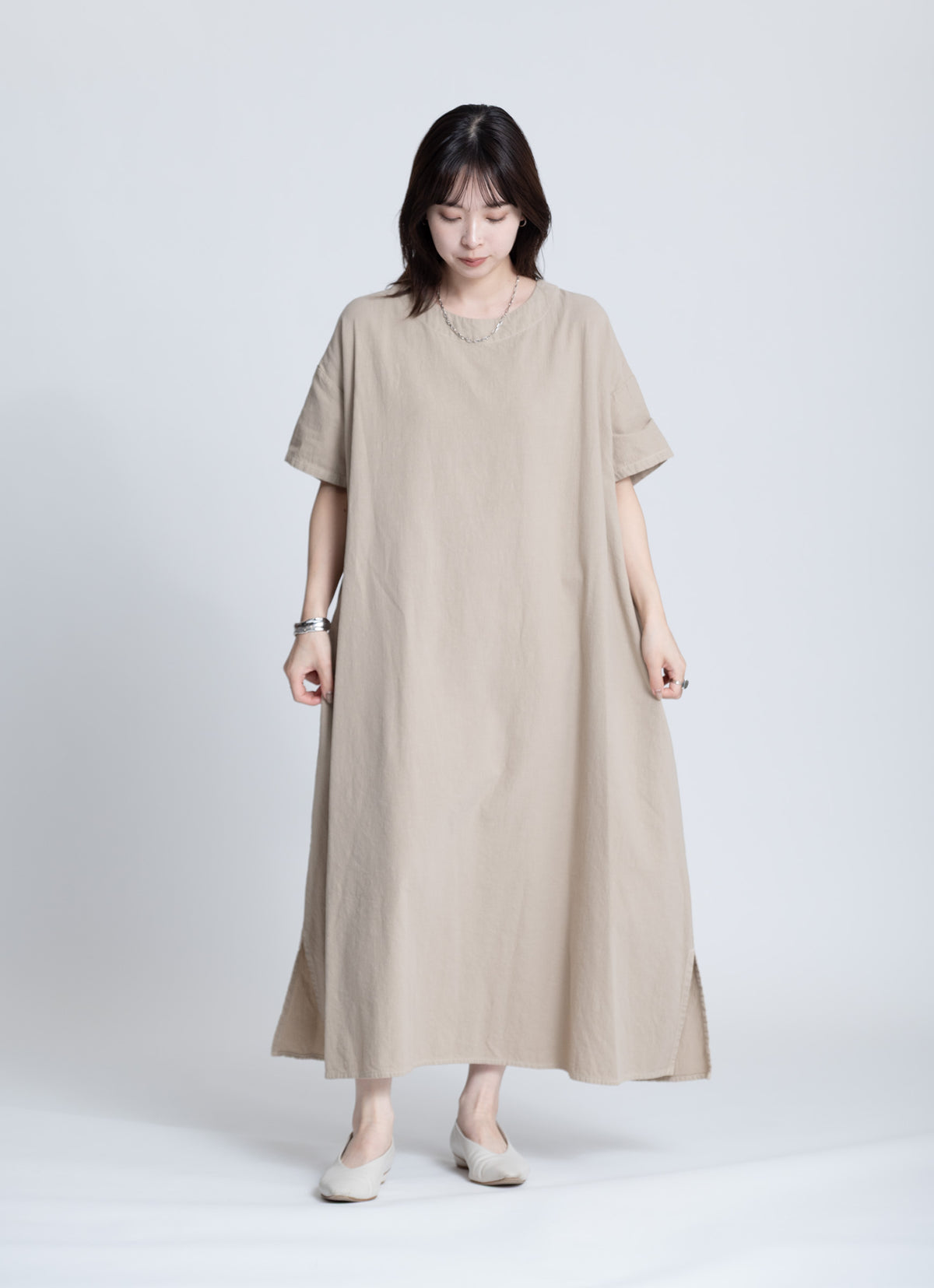【在庫限り】半袖クルーネックワンピース（SZストレッチガーゼ）
