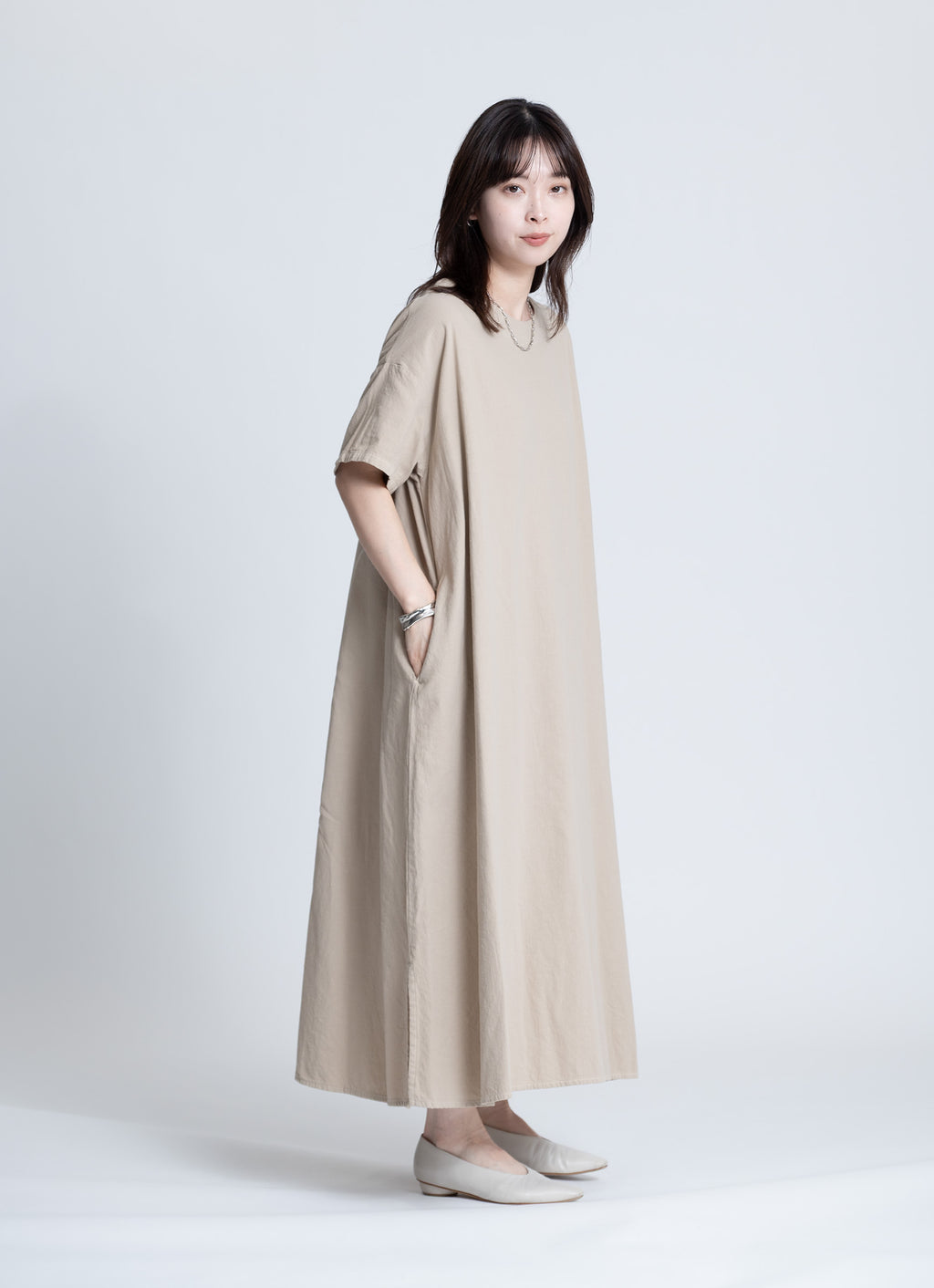 【在庫限り】半袖クルーネックワンピース（SZストレッチガーゼ）