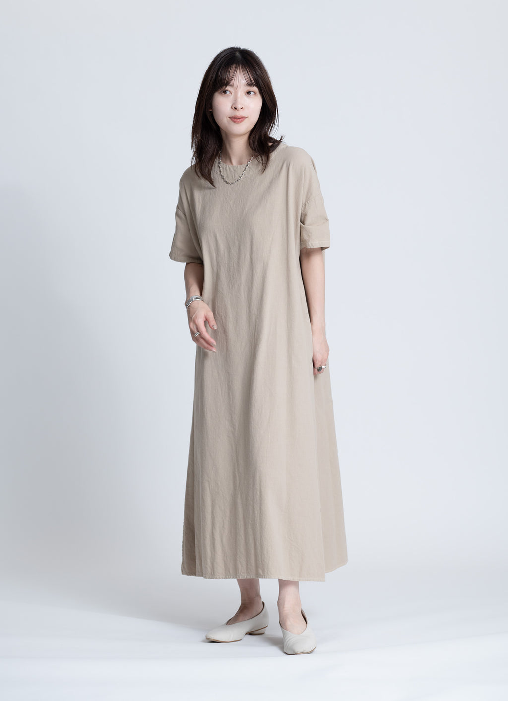 【在庫限り】半袖クルーネックワンピース（SZストレッチガーゼ）