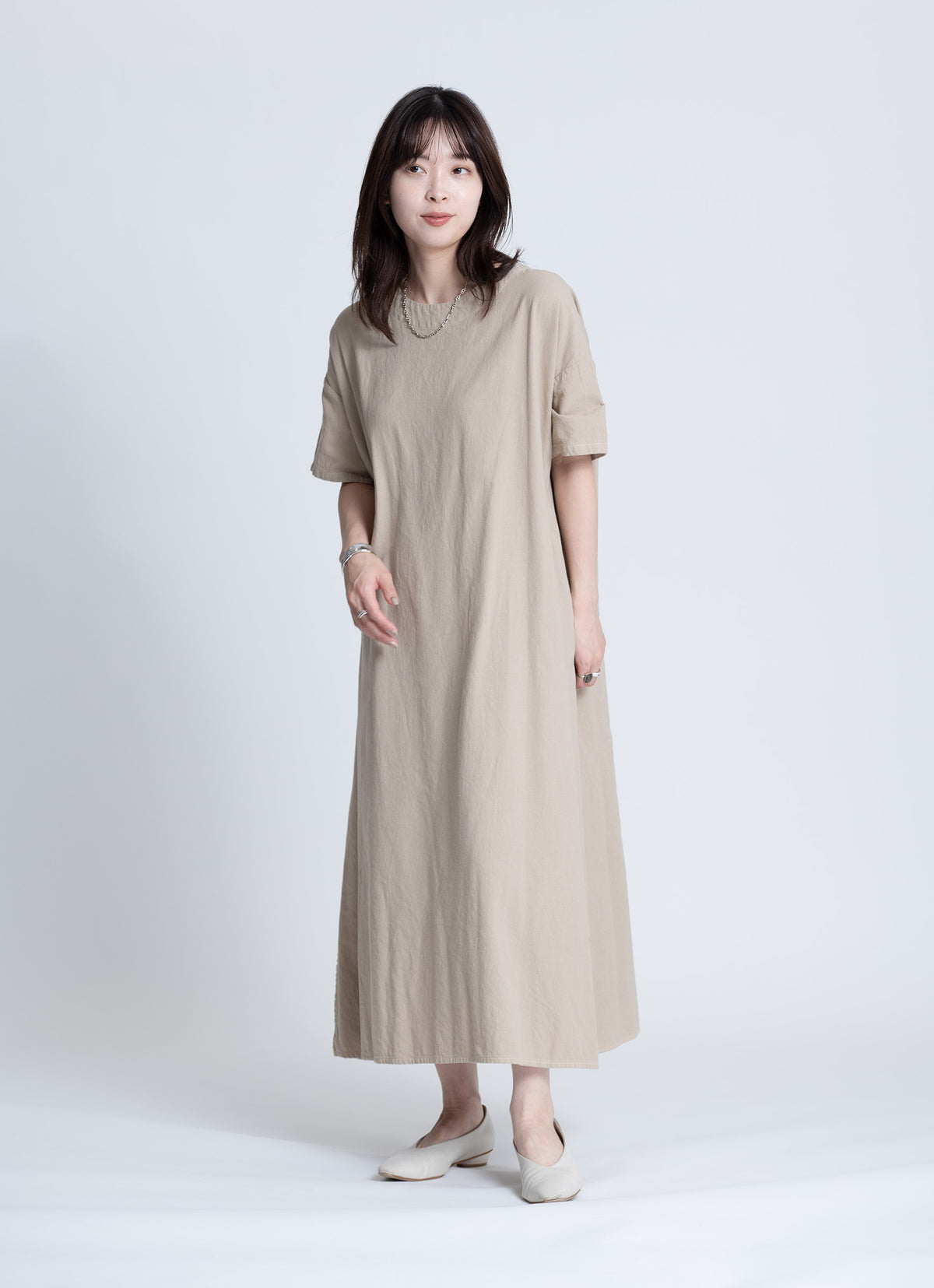 【在庫限り】半袖クルーネックワンピース（SZストレッチガーゼ）