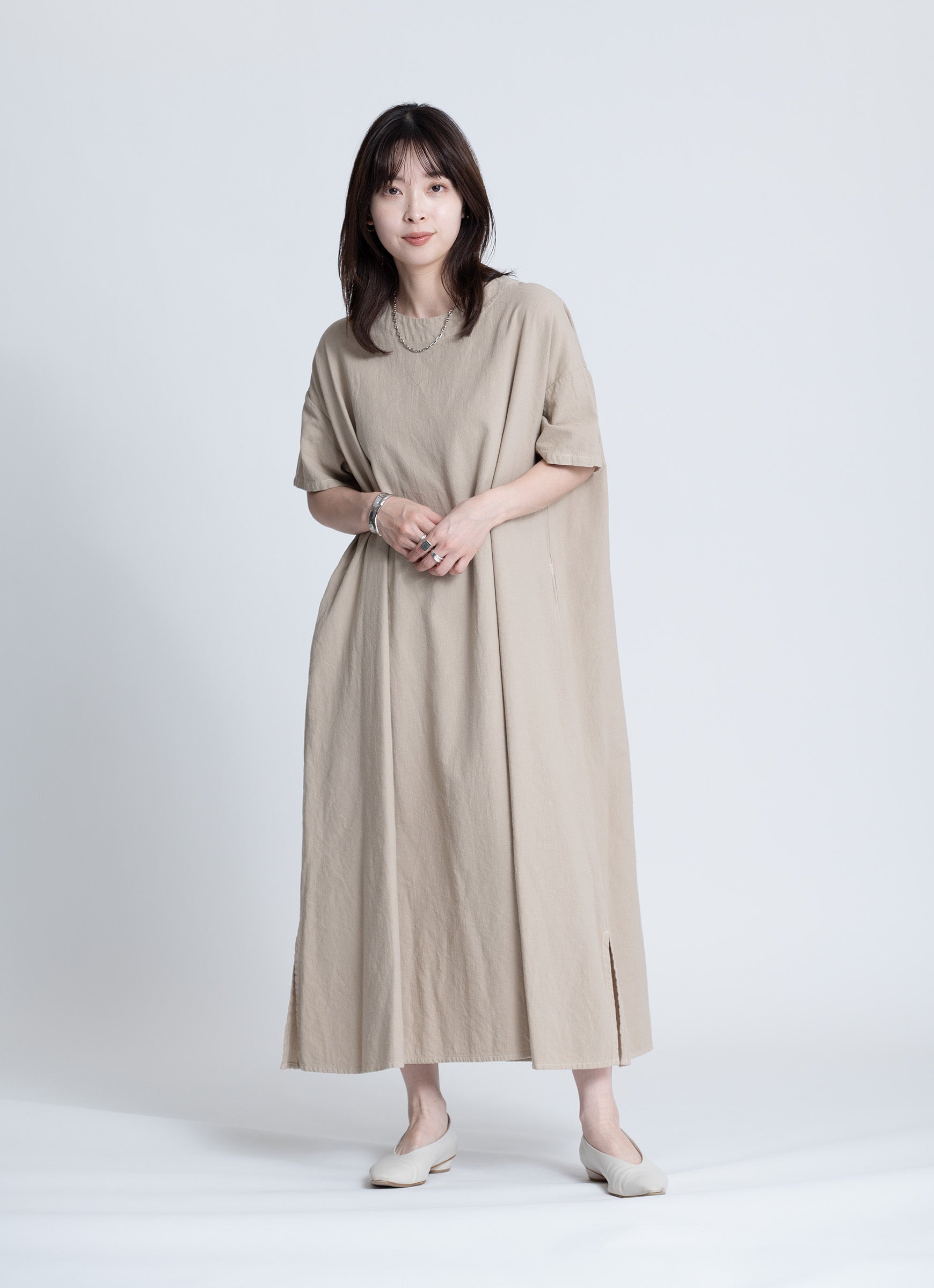 【在庫限り】半袖クルーネックワンピース（SZストレッチガーゼ）