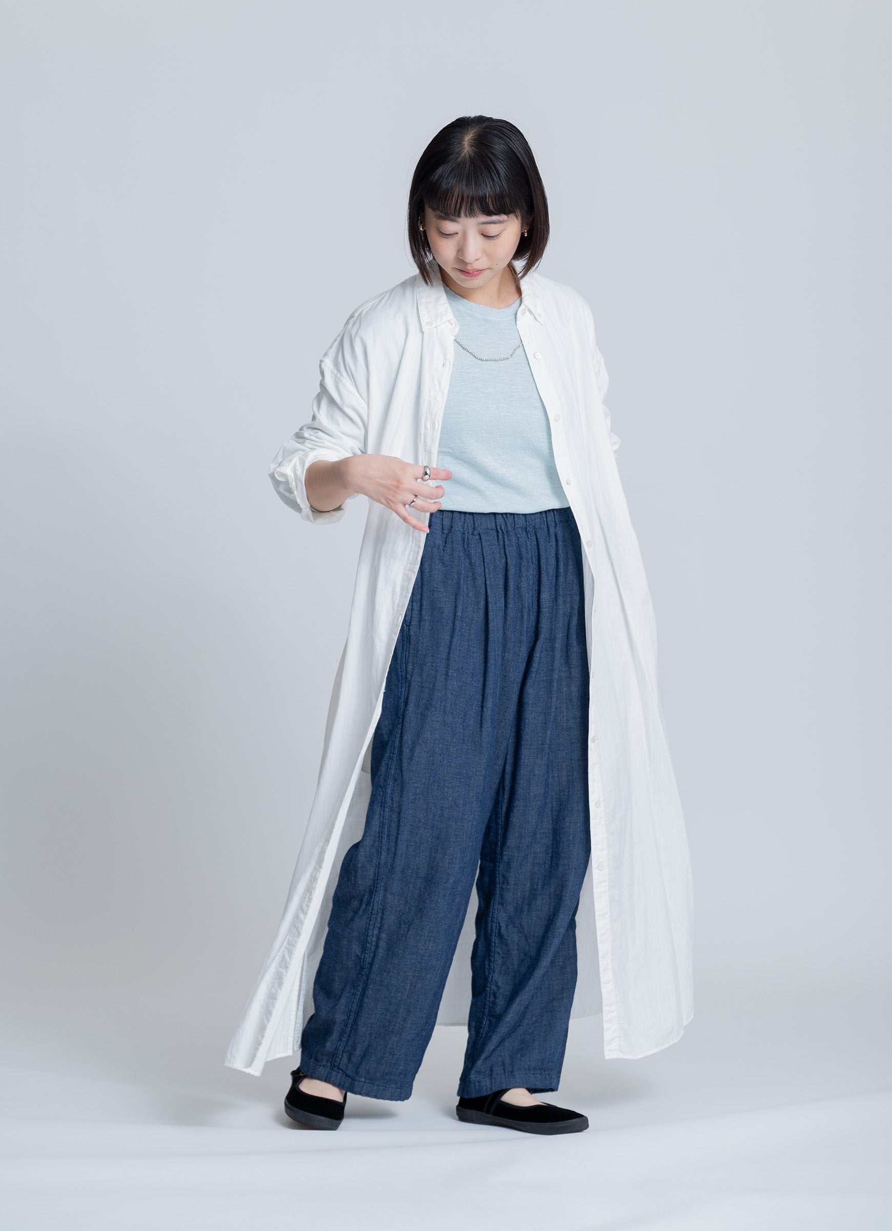 【在庫限り】ボタンダウンシャツワンピース（オーガニックダブルフェイスガーゼ）