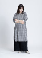 ギンガムガーゼキーネックワンピース