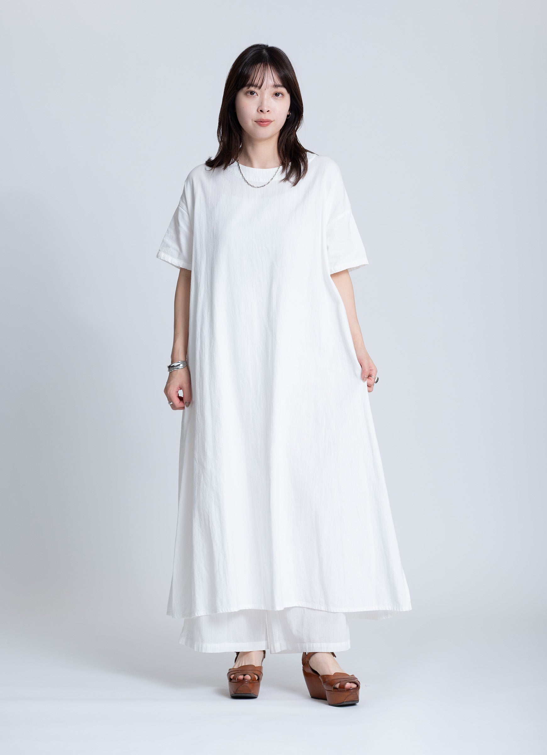 【在庫限り】半袖クルーネックワンピース（SZストレッチガーゼ）