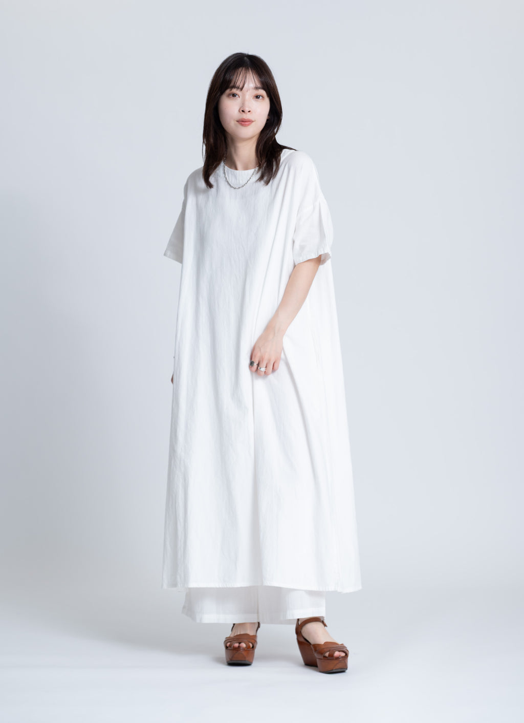 【在庫限り】半袖クルーネックワンピース（SZストレッチガーゼ）