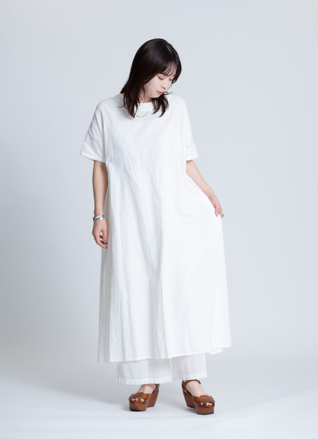 【在庫限り】半袖クルーネックワンピース（SZストレッチガーゼ）
