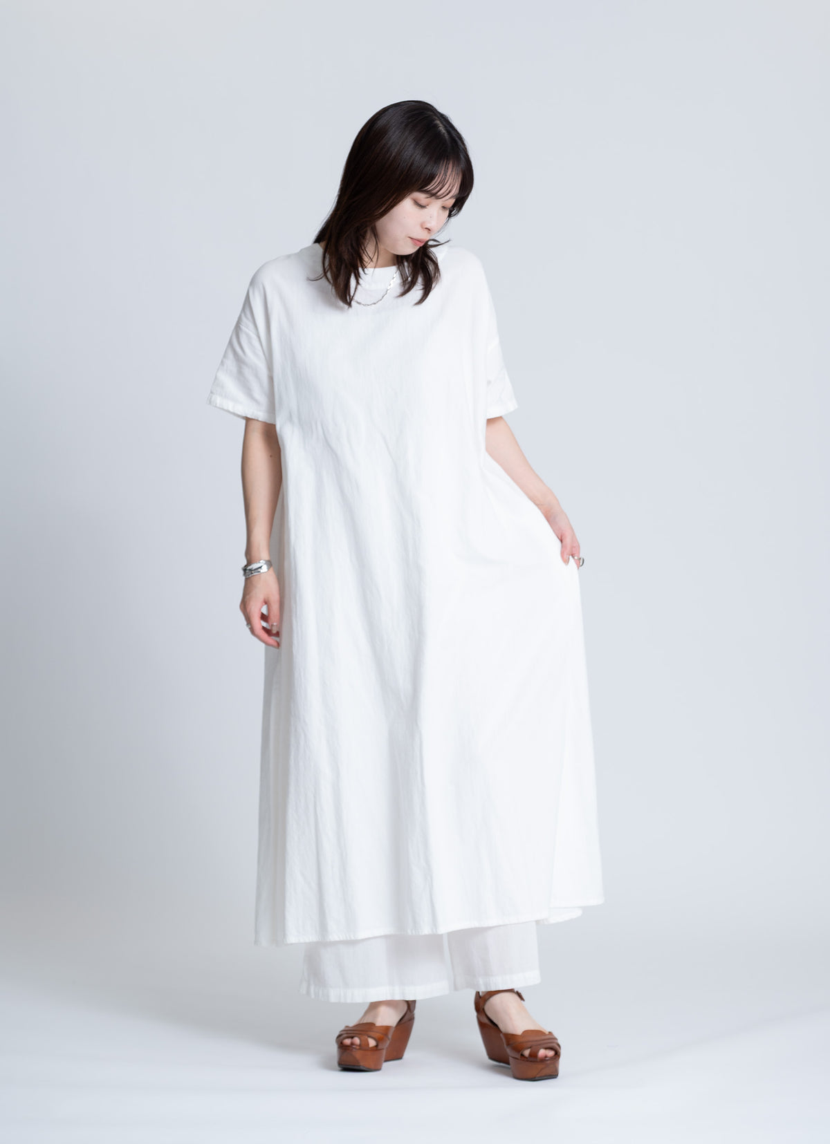 【在庫限り】半袖クルーネックワンピース（SZストレッチガーゼ）