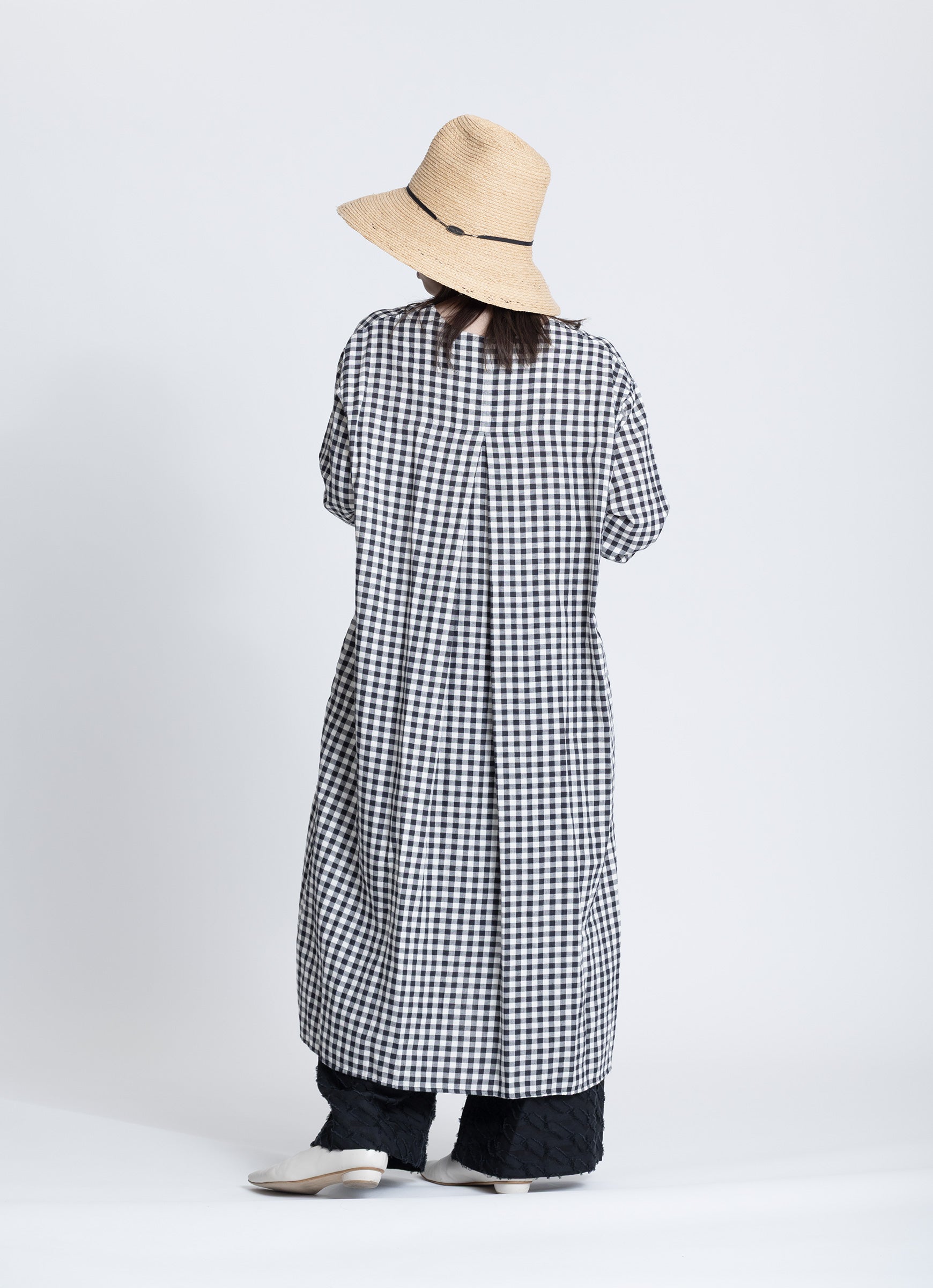 ギンガムガーゼキーネックワンピース