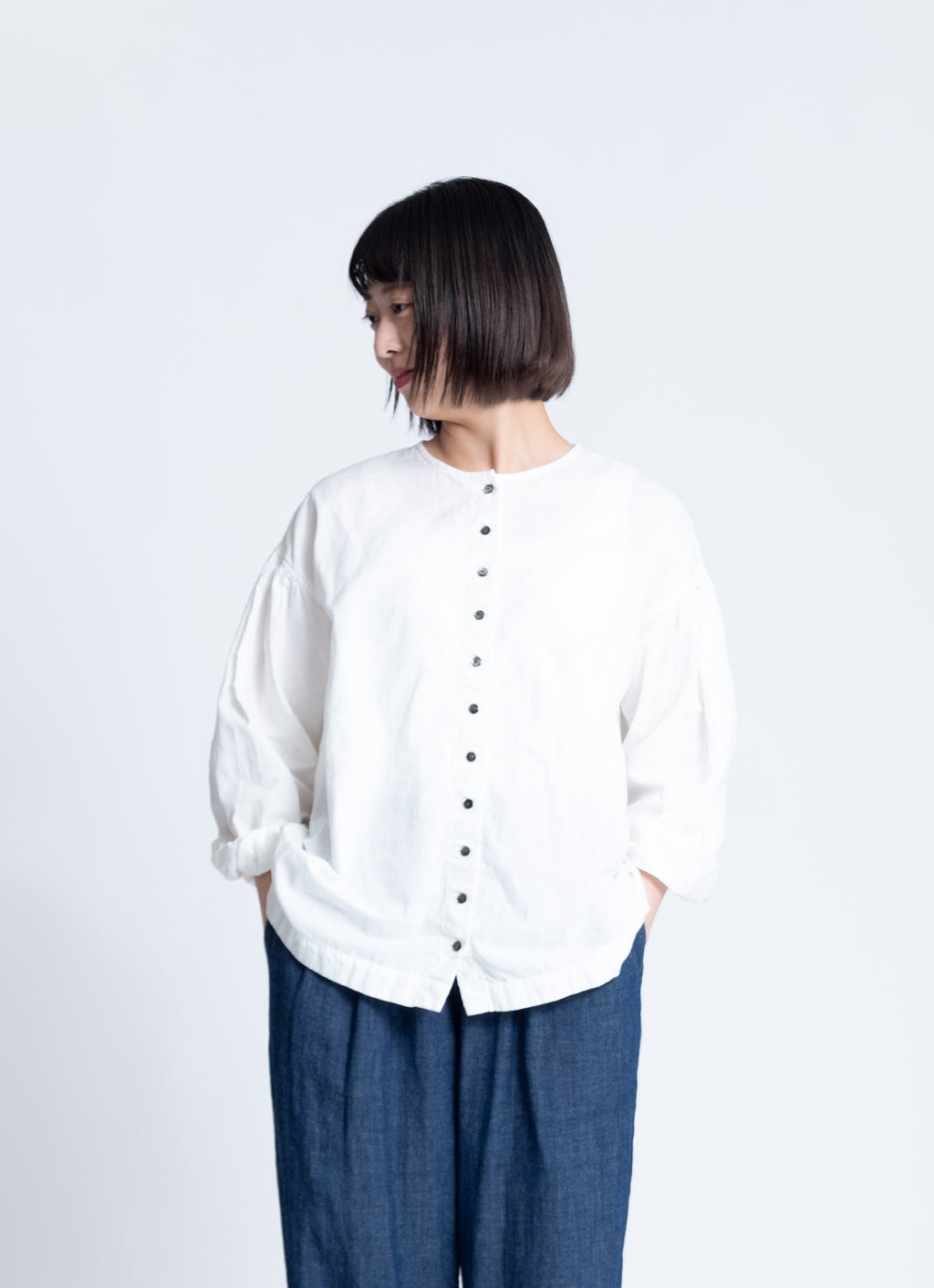 スーピマガーゼクルーネックブラウス