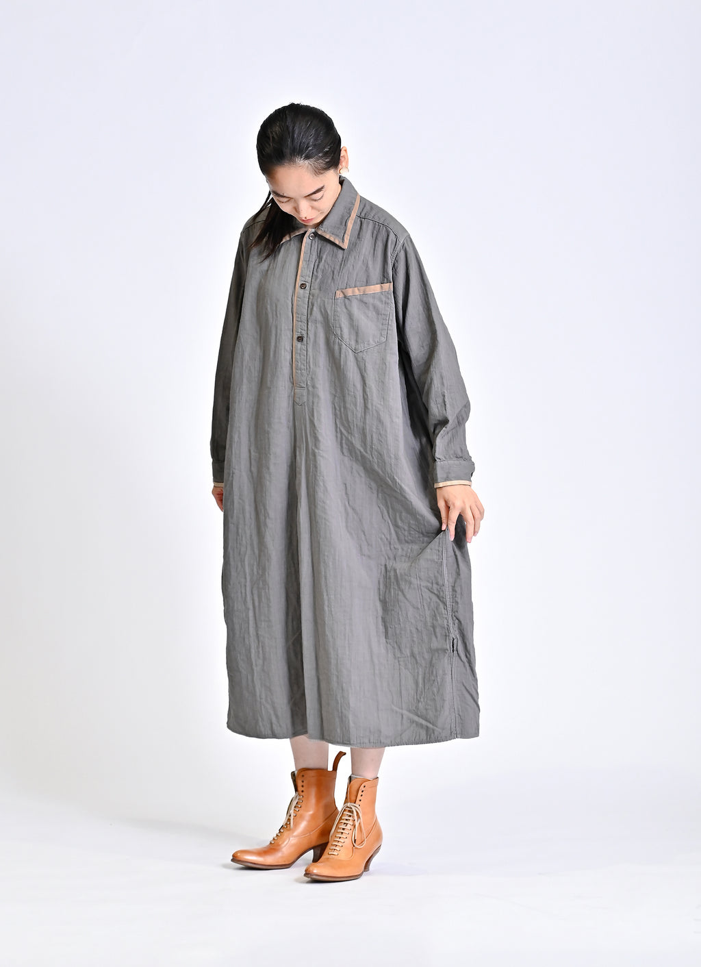 ガーゼロングシャツワンピース