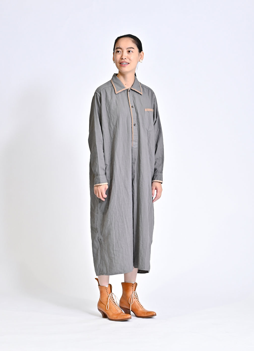 ガーゼロングシャツワンピース