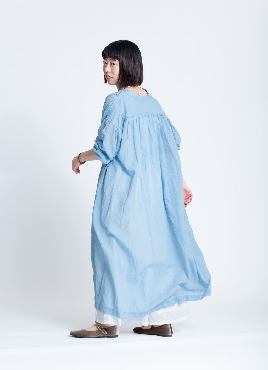 コットンリネンギャザードレス
