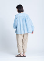 コットンリネンギャザーブラウス