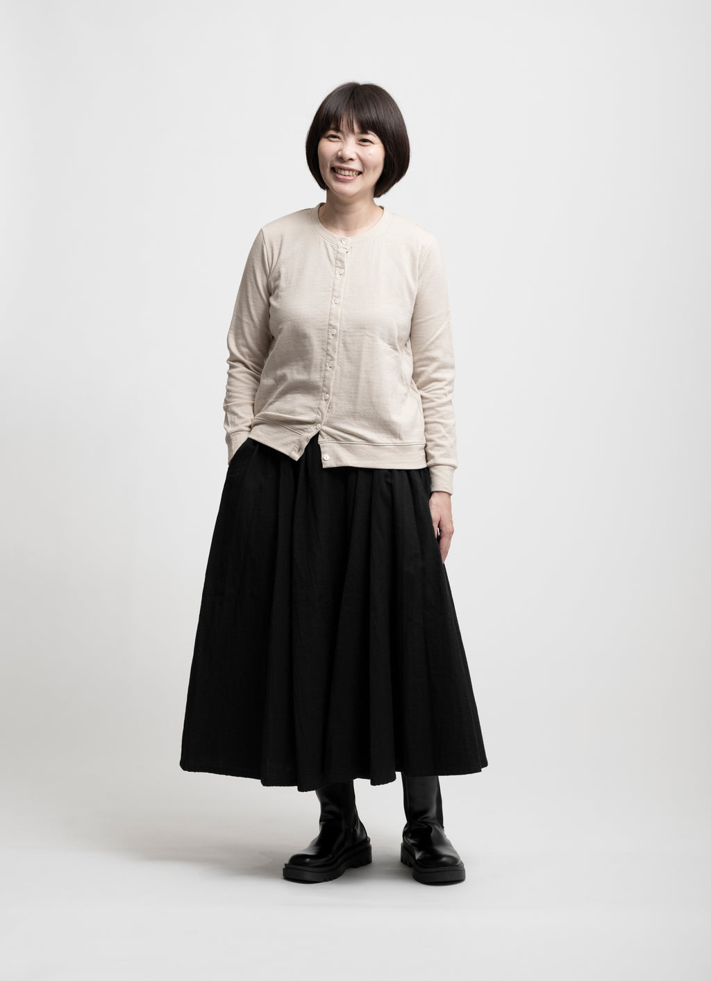 【在庫限り】ウール×コットンクルーネックカーディガン