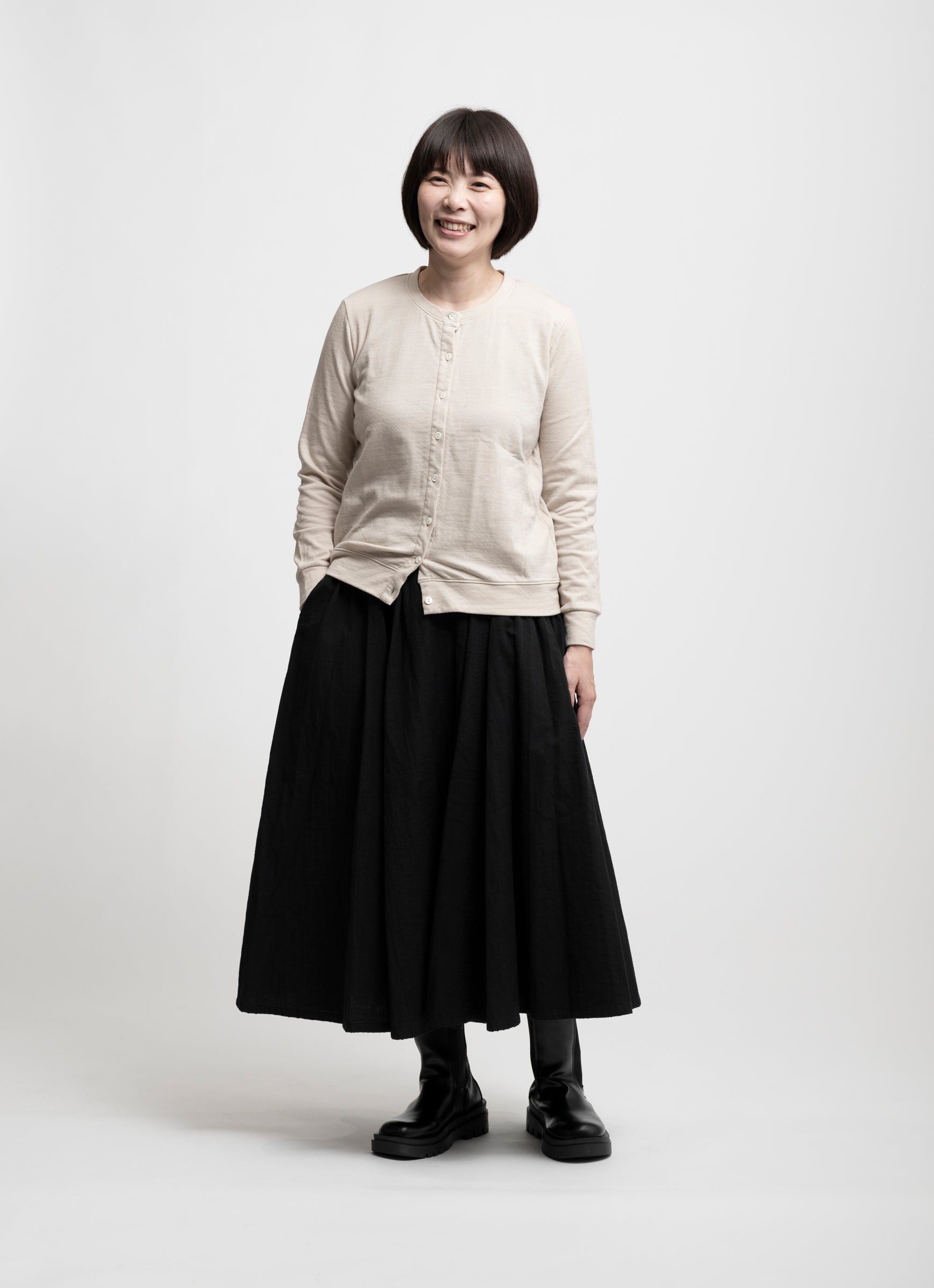 【在庫限り】ウール×コットンクルーネックカーディガン