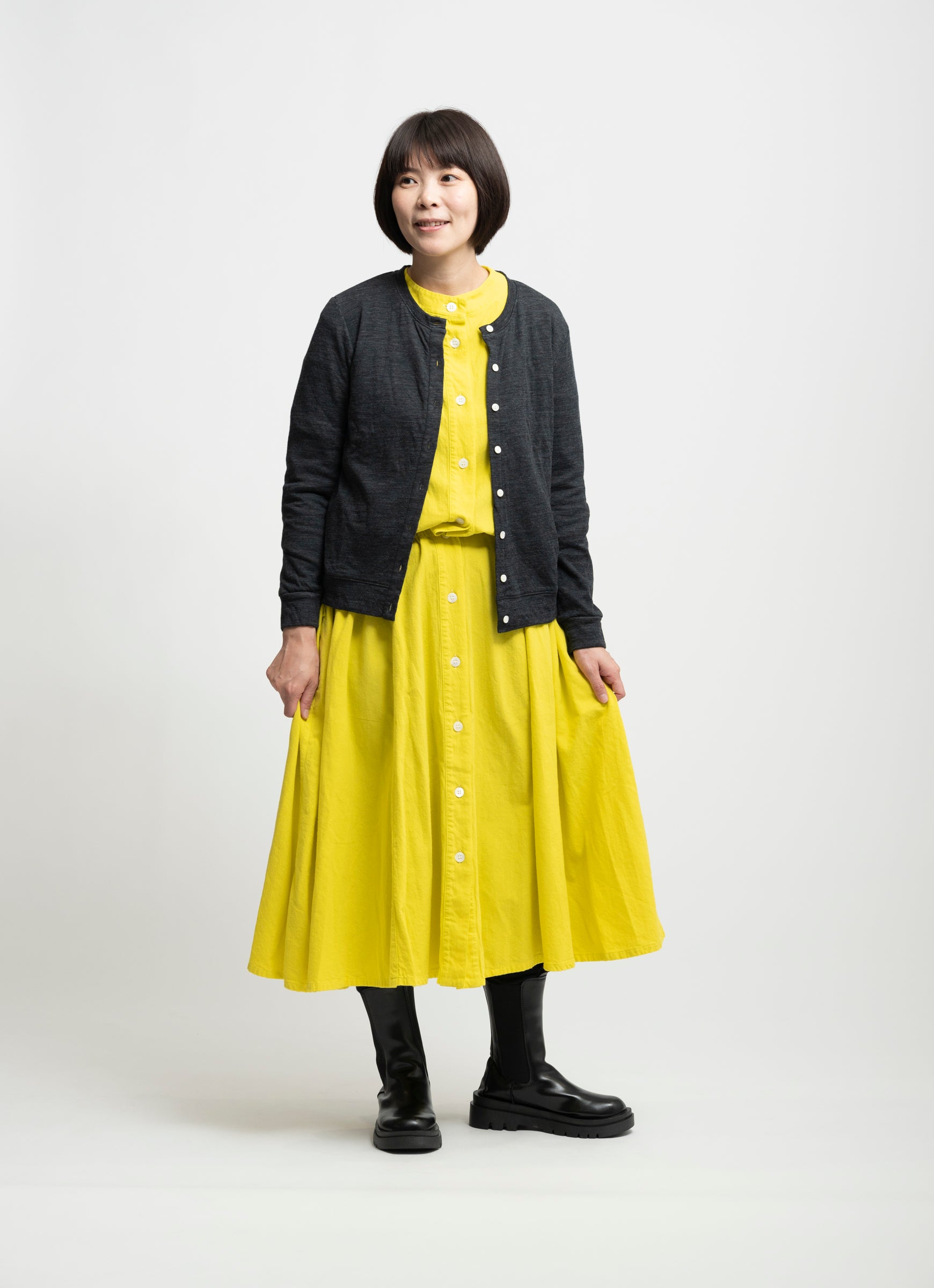 【在庫限り】ウール×コットンクルーネックカーディガン