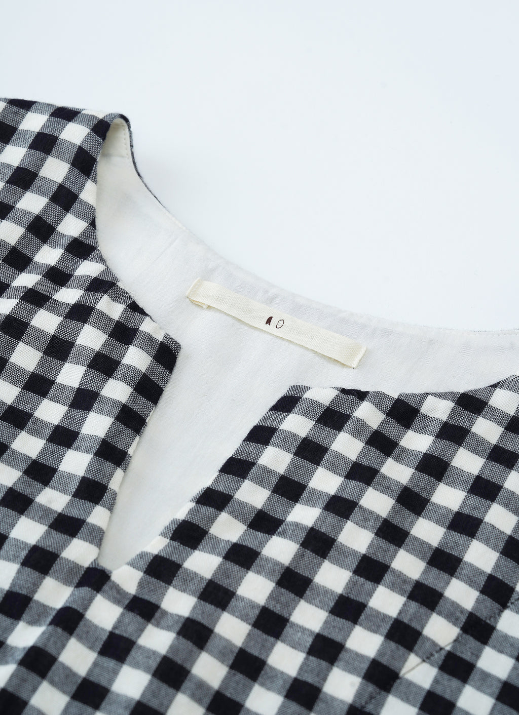 ギンガムガーゼキーネックワンピース