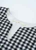 ギンガムガーゼキーネックワンピース