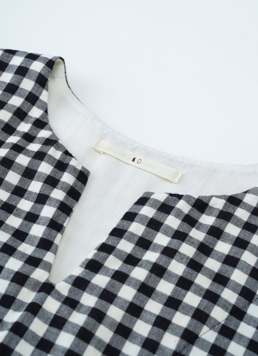 ギンガムガーゼキーネックワンピース