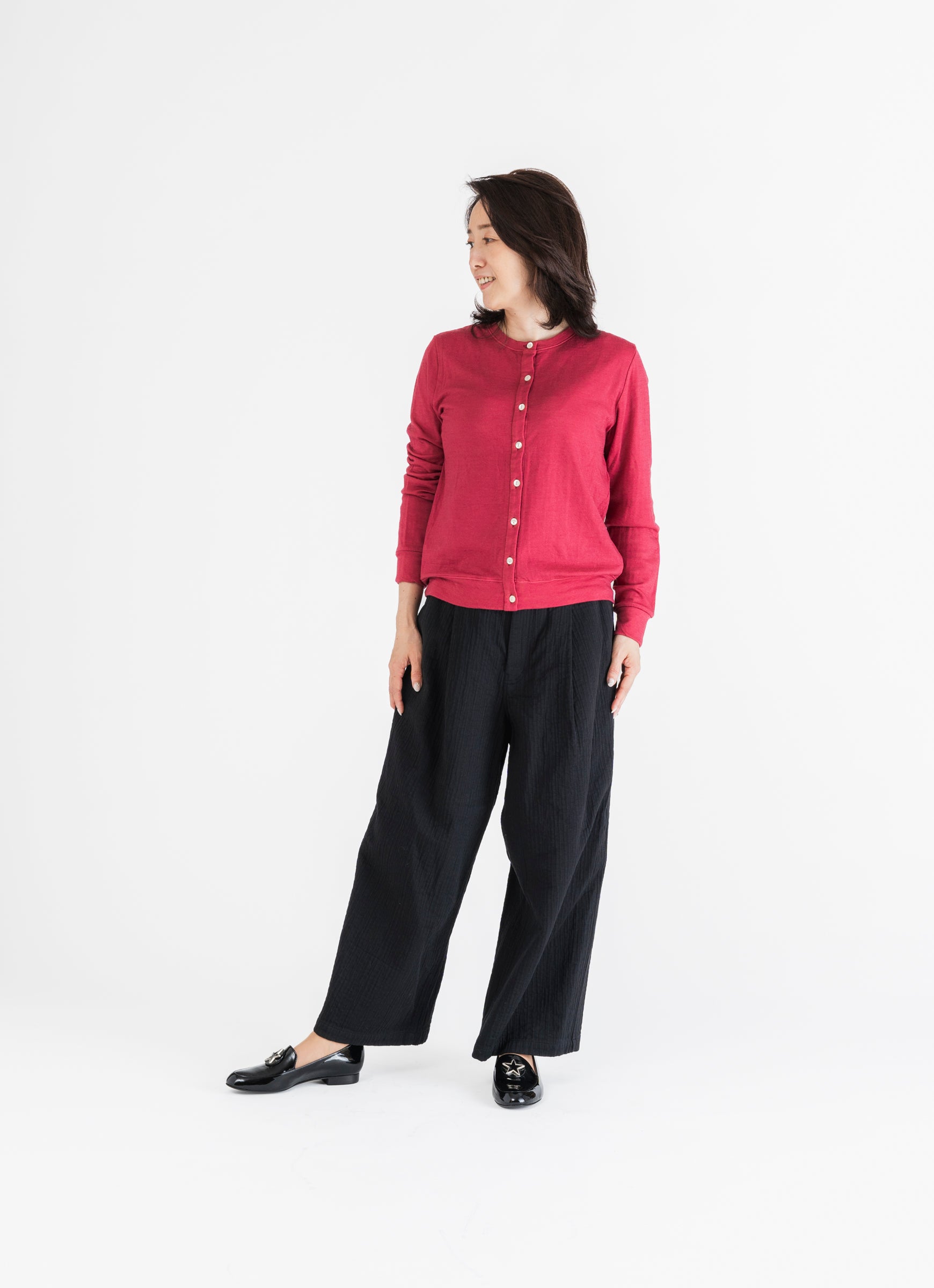 【在庫限り】ウール×コットンクルーネックカーディガン