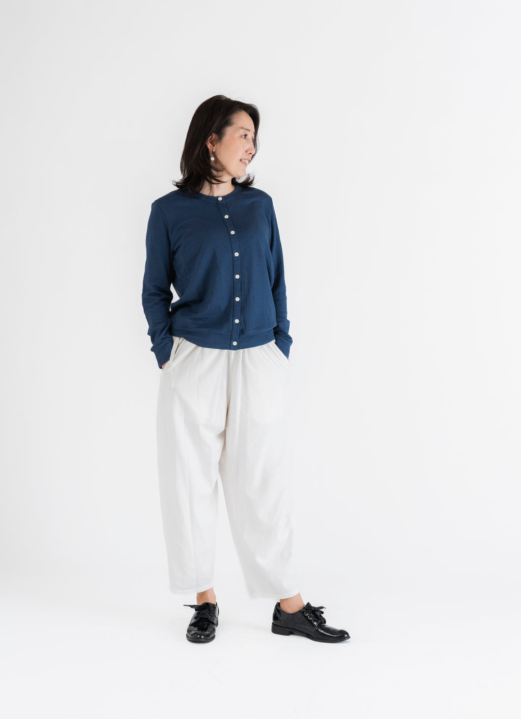 【在庫限り】ウール×コットンクルーネックカーディガン