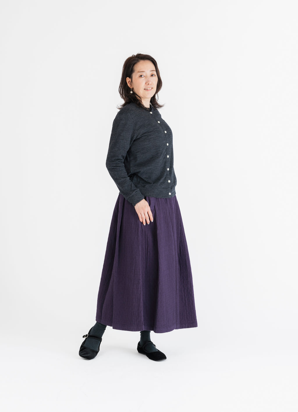 【在庫限り】ウール×コットンクルーネックカーディガン