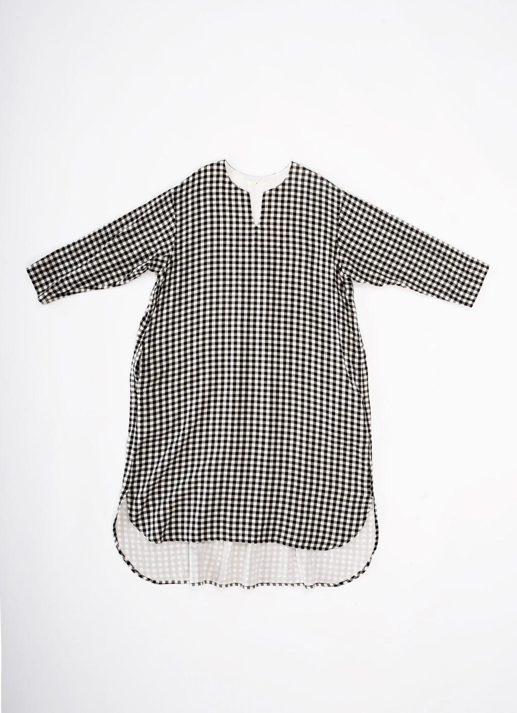 ギンガムガーゼキーネックワンピース