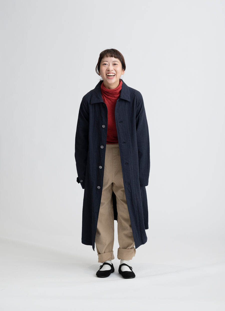 【在庫限り】ステンカラーコート（リサイクルコットン混二重ガーゼ）