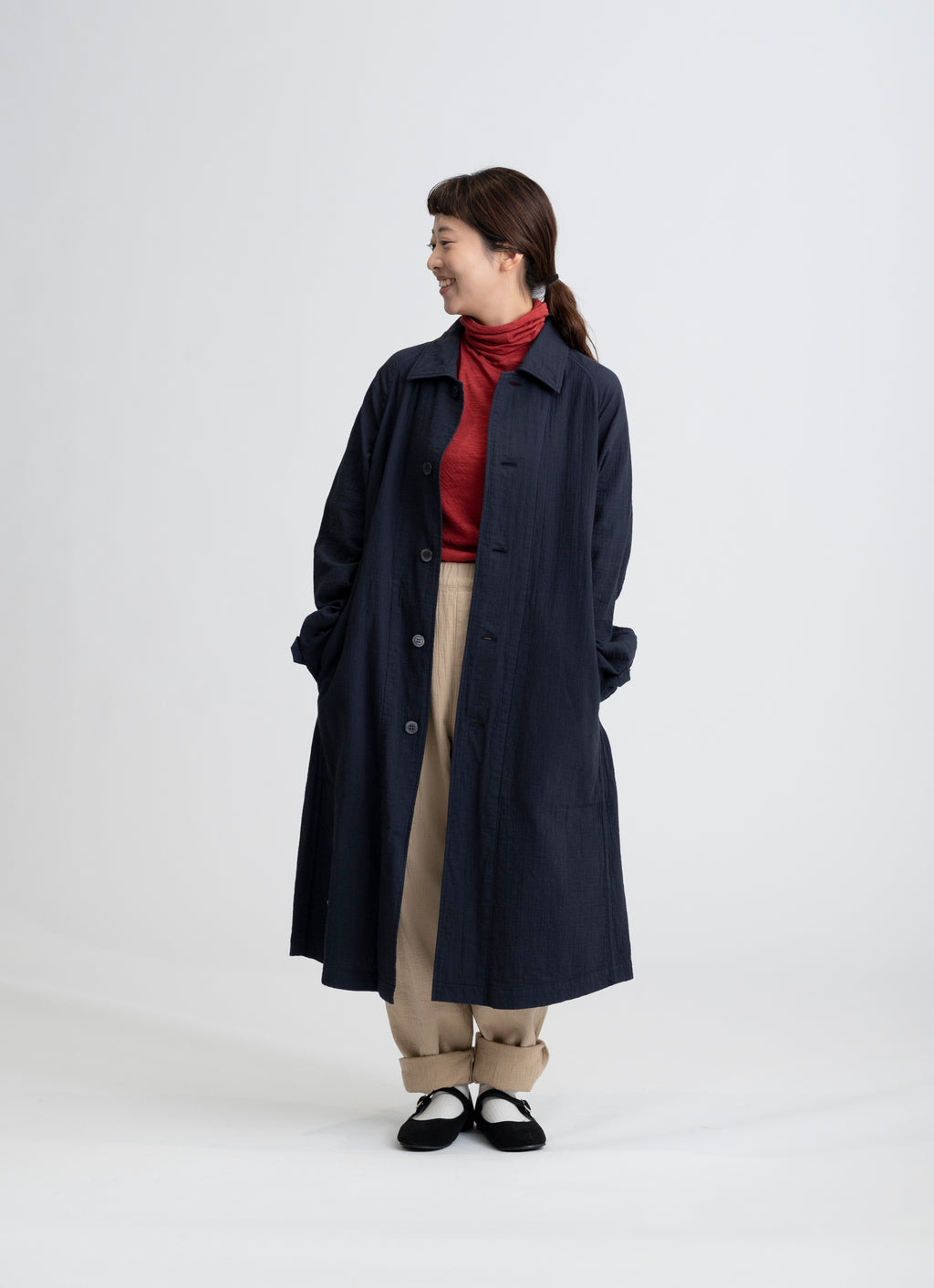 【在庫限り】ステンカラーコート（リサイクルコットン混二重ガーゼ）