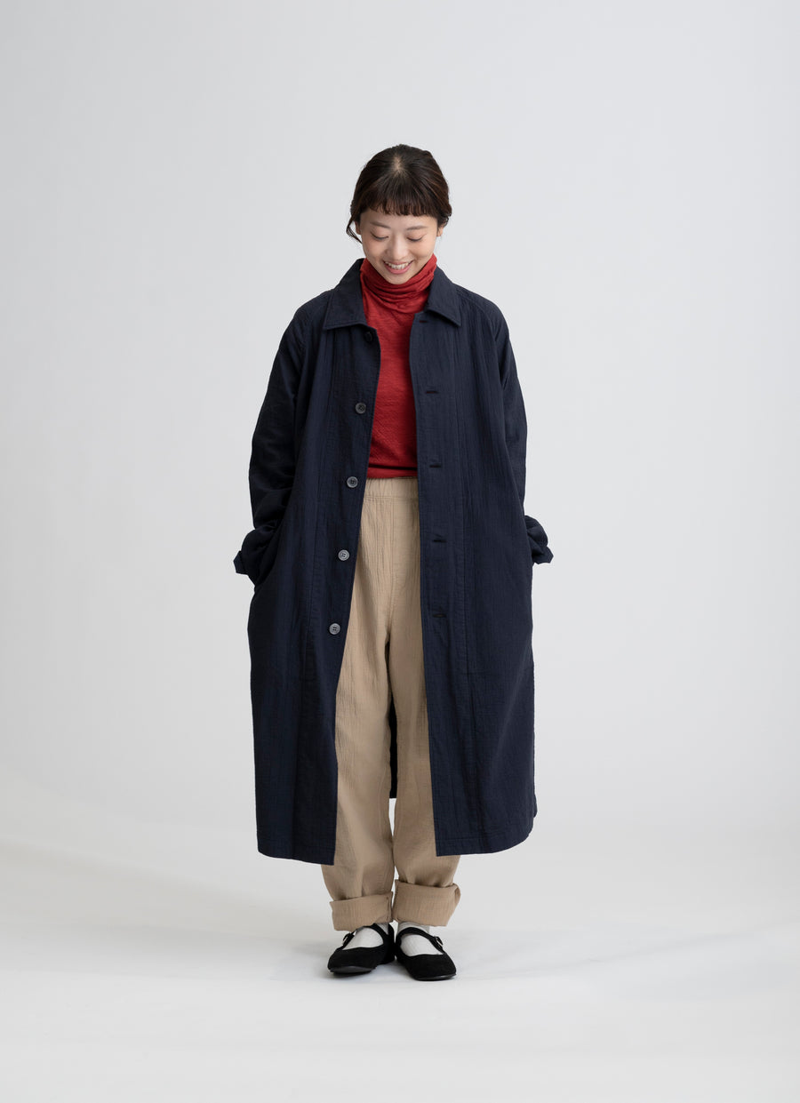 【在庫限り】ステンカラーコート（リサイクルコットン混二重ガーゼ）