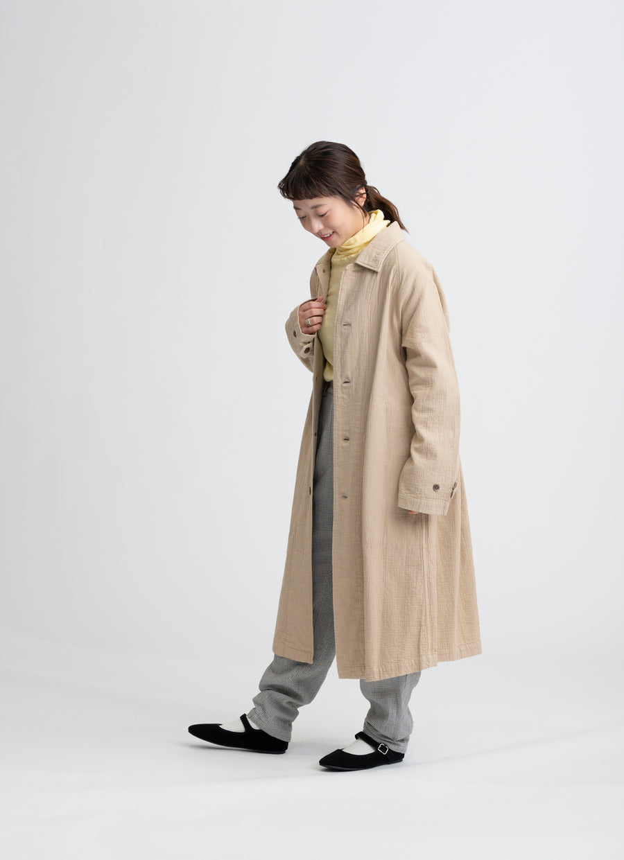 【在庫限り】ステンカラーコート（リサイクルコットン混二重ガーゼ）
