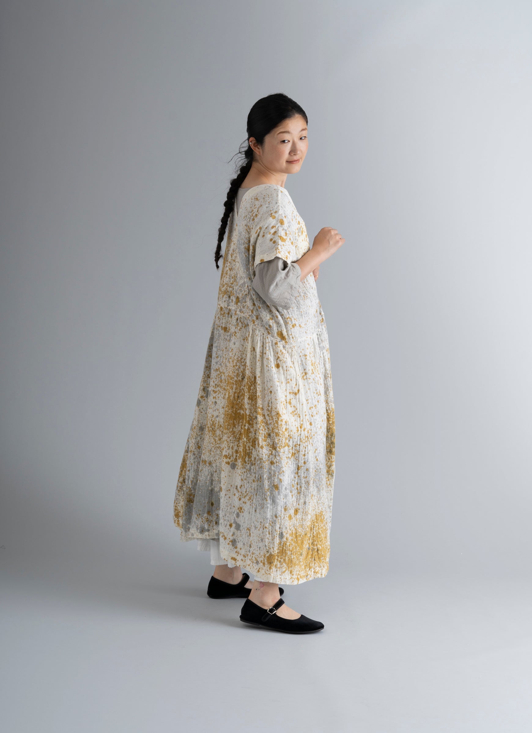 A cross french dress (和紙ガーゼ/天然染）