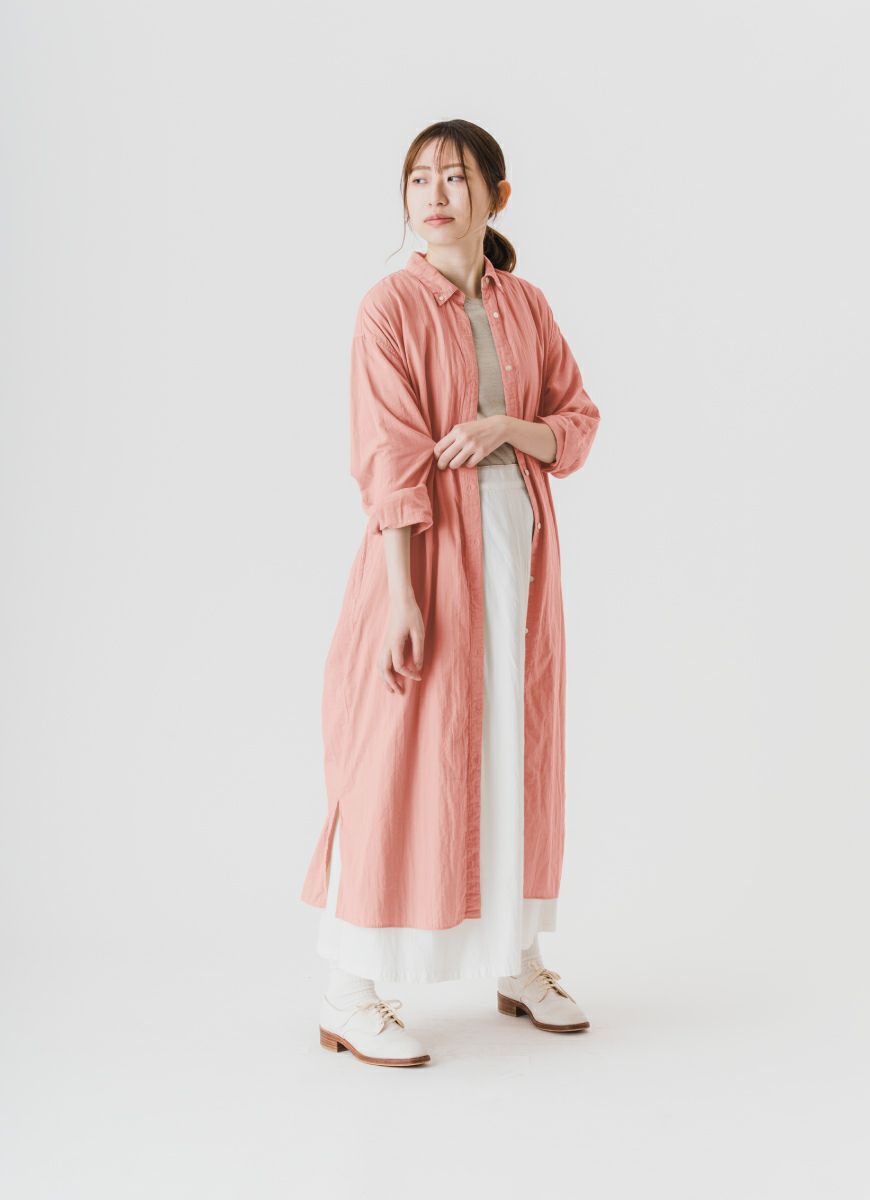 【在庫限り】ボタンダウンシャツワンピース（スーピマ80二重ガーゼ）