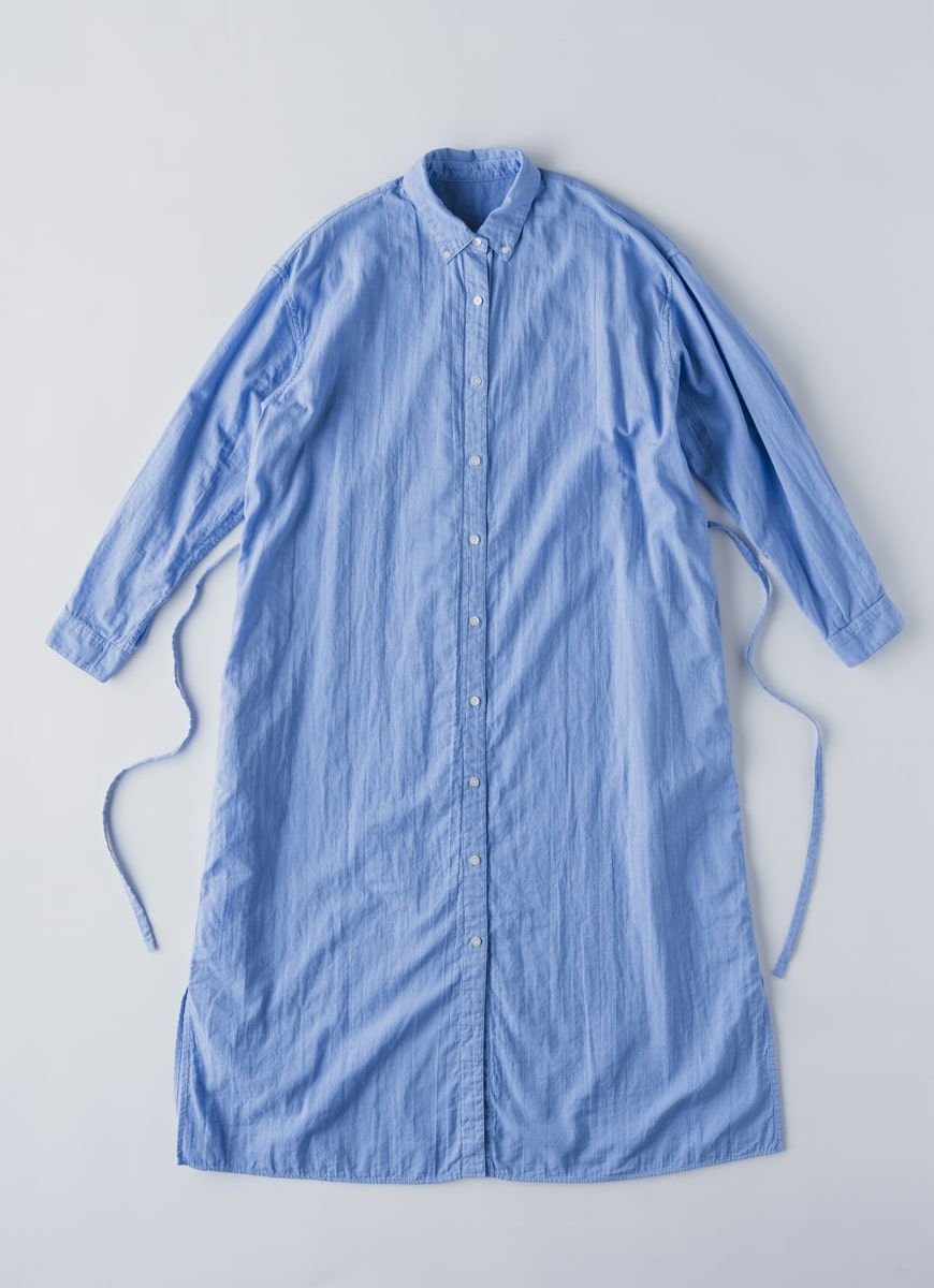 【在庫限り】ボタンダウンシャツワンピース（スーピマ80二重ガーゼ）