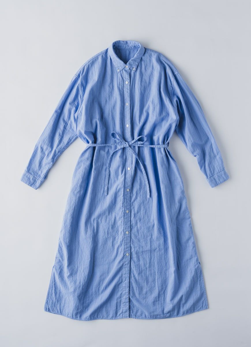 【在庫限り】ボタンダウンシャツワンピース（スーピマ80二重ガーゼ）
