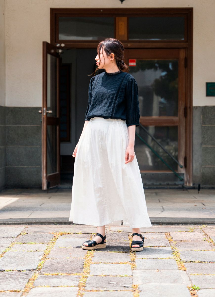 【在庫限り】タックギャザーロングスカート（SZストレッチガーゼ）