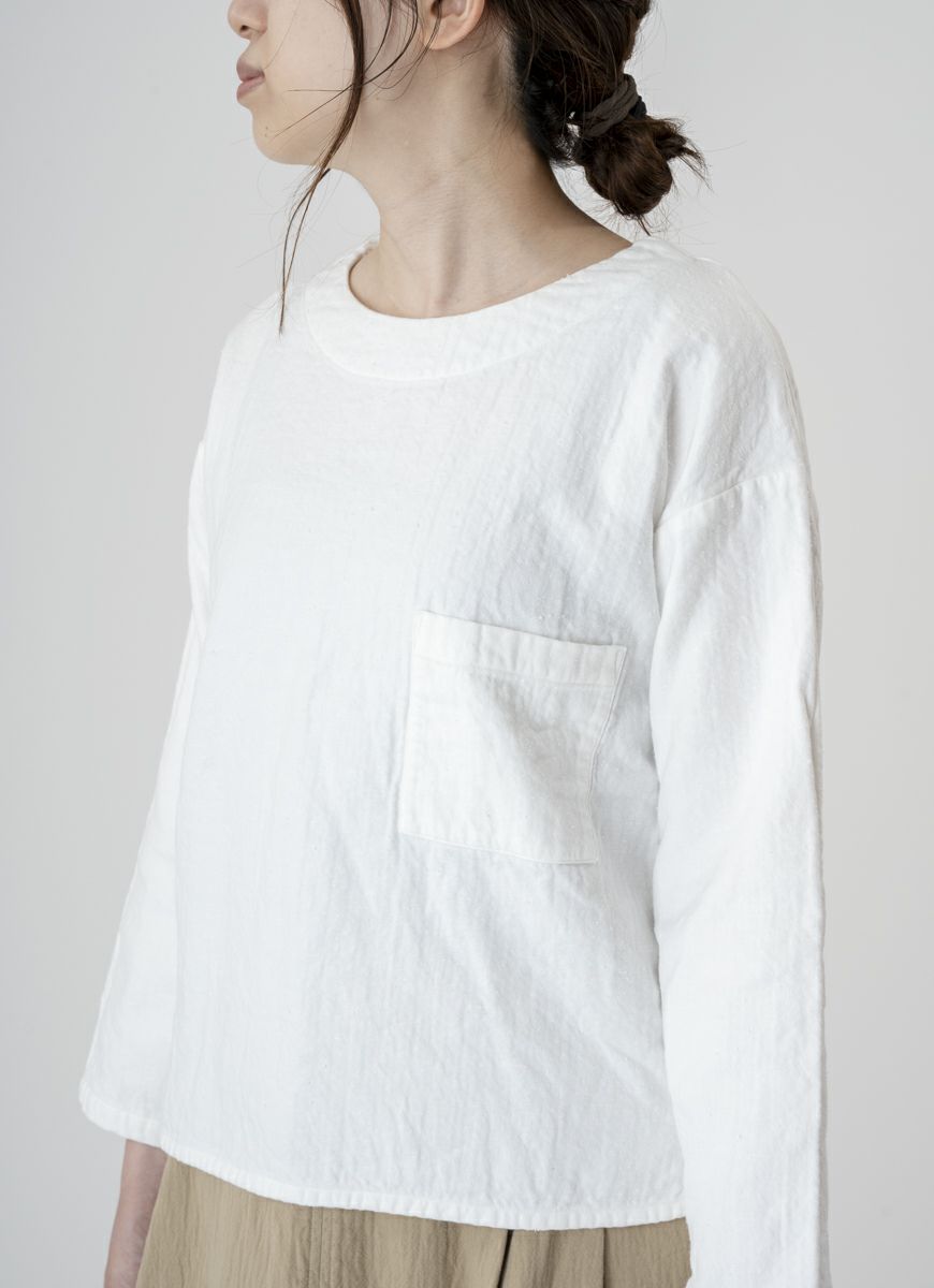 【在庫限り】9分袖クルーネックプルオーバー（ネップカルゼ二重ガーゼ）