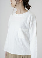 【在庫限り】9分袖クルーネックプルオーバー（ネップカルゼ二重ガーゼ）